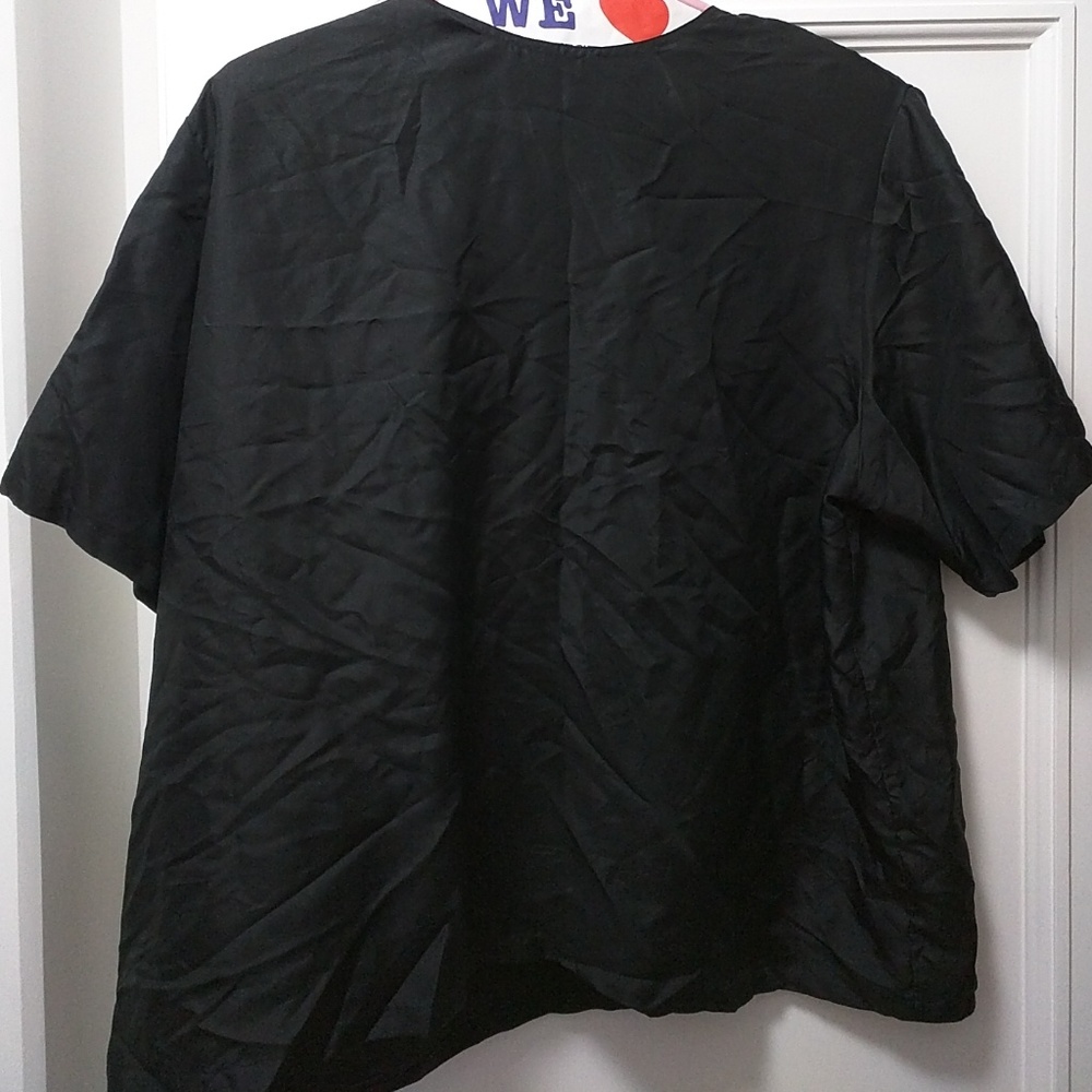 Plus size black silk short sleeve blouse